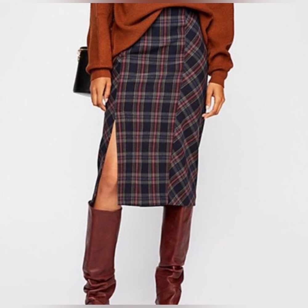 Free People Plaid Pencil Skirt